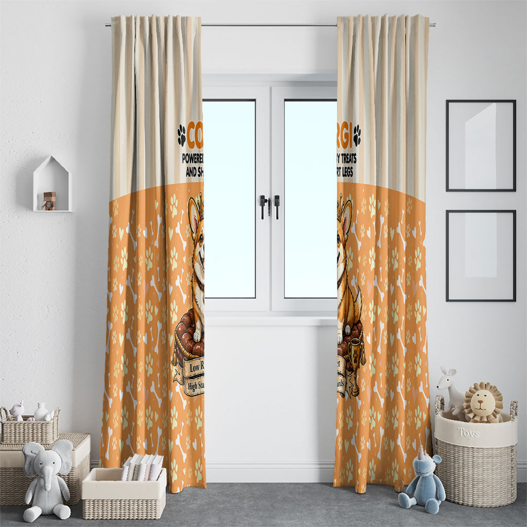 Corgi Powered By Treats And Short Legs Window Curtain Royal Crown Low Rider Funny Dog Quote Paw