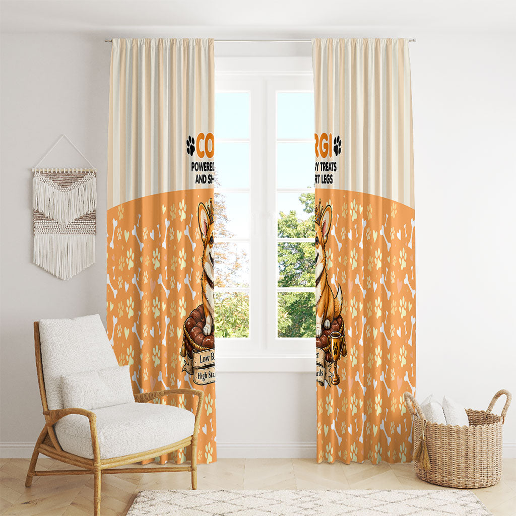 Corgi Powered By Treats And Short Legs Window Curtain Royal Crown Low Rider Funny Dog Quote Paw