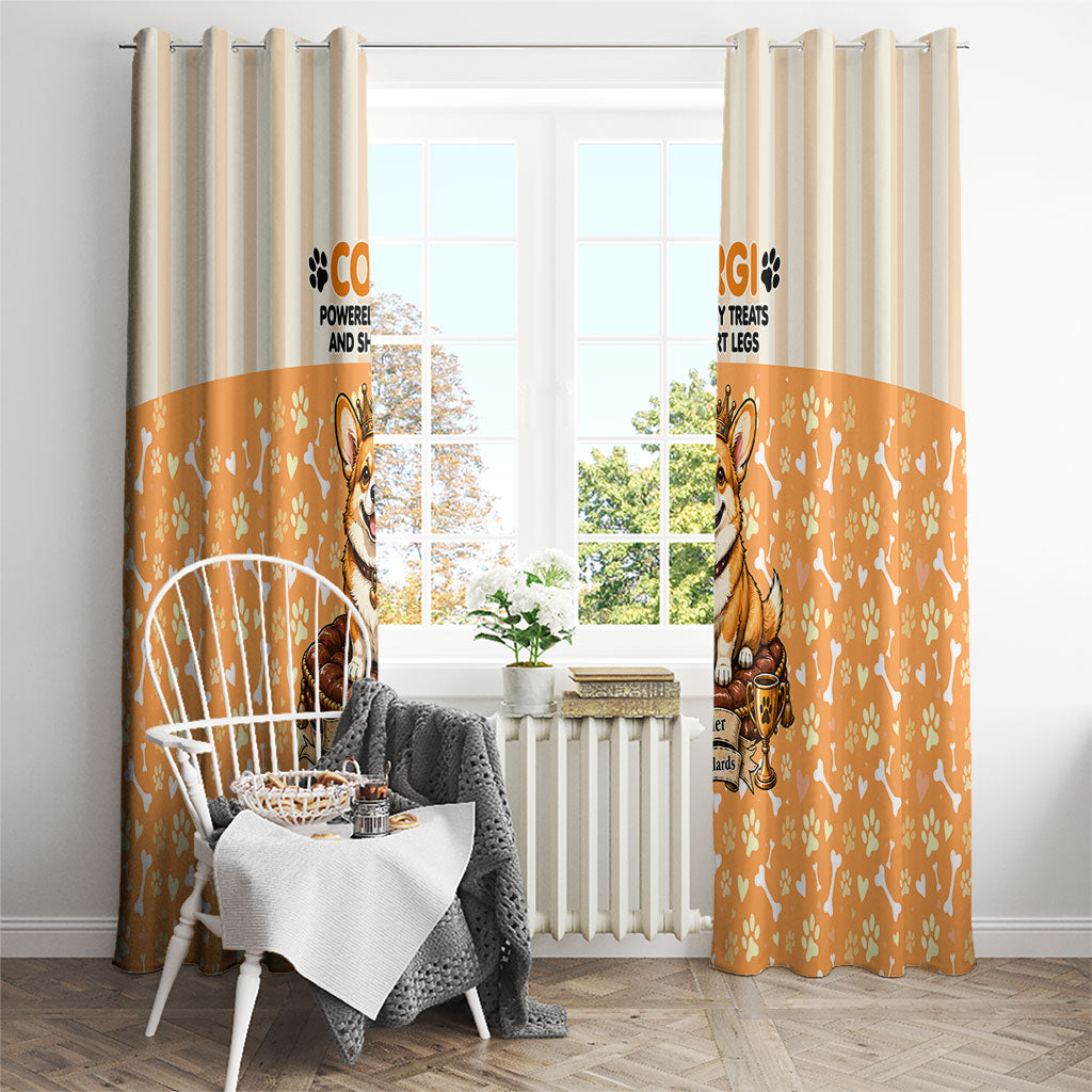 Corgi Powered By Treats And Short Legs Window Curtain Royal Crown Low Rider Funny Dog Quote Paw