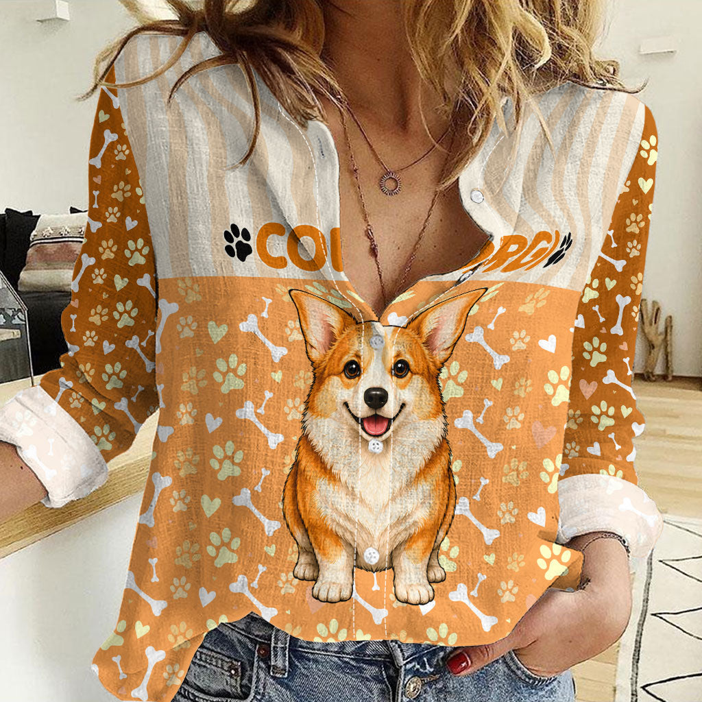 Corgi Powered By Treats And Short Legs Women Casual Shirt Royal Crown Low Rider Funny Dog Quote Paw
