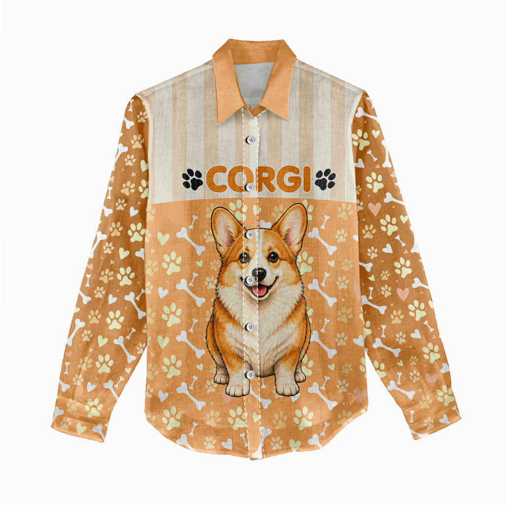 Corgi Powered By Treats And Short Legs Women Casual Shirt Royal Crown Low Rider Funny Dog Quote Paw