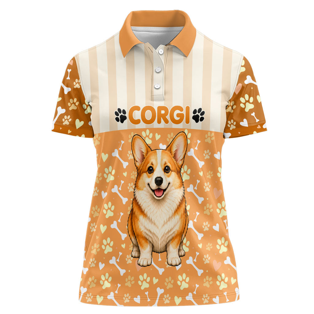 Corgi Powered By Treats And Short Legs Women Polo Shirt Royal Crown Low Rider Funny Dog Quote Paw
