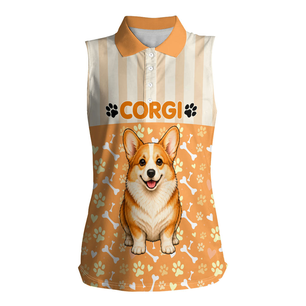 Corgi Powered By Treats And Short Legs Women Sleeveless Polo Shirt Royal Crown Low Rider Funny Dog Quote Paw