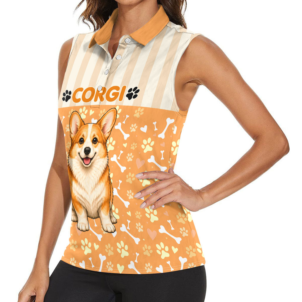 Corgi Powered By Treats And Short Legs Women Sleeveless Polo Shirt Royal Crown Low Rider Funny Dog Quote Paw