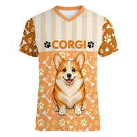 Corgi Powered By Treats And Short Legs Women V-Neck T-Shirt Royal Crown Low Rider Funny Dog Quote Paw