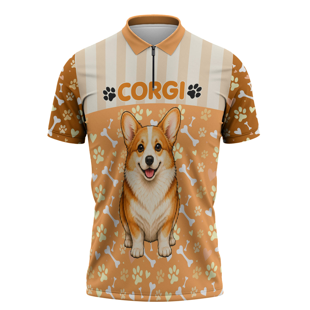 Corgi Powered By Treats And Short Legs Zipper Polo Shirt Royal Crown Low Rider Funny Dog Quote Paw