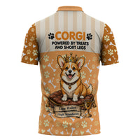 Corgi Powered By Treats And Short Legs Zipper Polo Shirt Royal Crown Low Rider Funny Dog Quote Paw