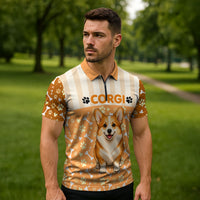Corgi Powered By Treats And Short Legs Zipper Polo Shirt Royal Crown Low Rider Funny Dog Quote Paw