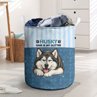 Husky Hair Is My Glitter Laundry Basket Funny Dog Quote Paw Print Pattern