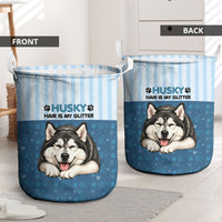 Husky Hair Is My Glitter Laundry Basket Funny Dog Quote Paw Print Pattern