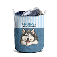 Husky Hair Is My Glitter Laundry Basket Funny Dog Quote Paw Print Pattern