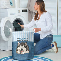 Husky Hair Is My Glitter Laundry Basket Funny Dog Quote Paw Print Pattern