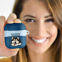 Husky Hair Is My Glitter AirPods Case Funny Dog Quote Paw Print Pattern