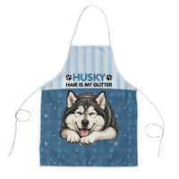 Husky Hair Is My Glitter Apron Funny Dog Quote Paw Print Pattern