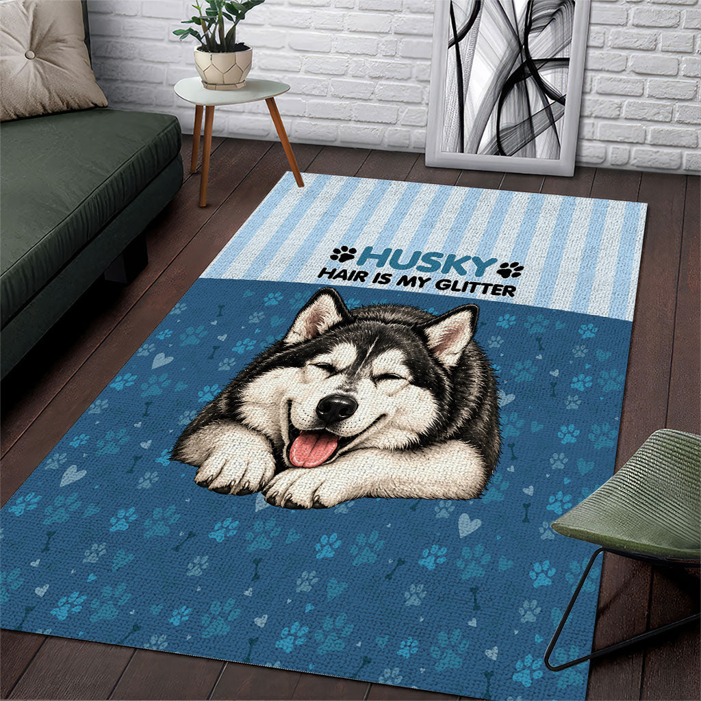 Husky Hair Is My Glitter Area Rug Funny Dog Quote Paw Print Pattern