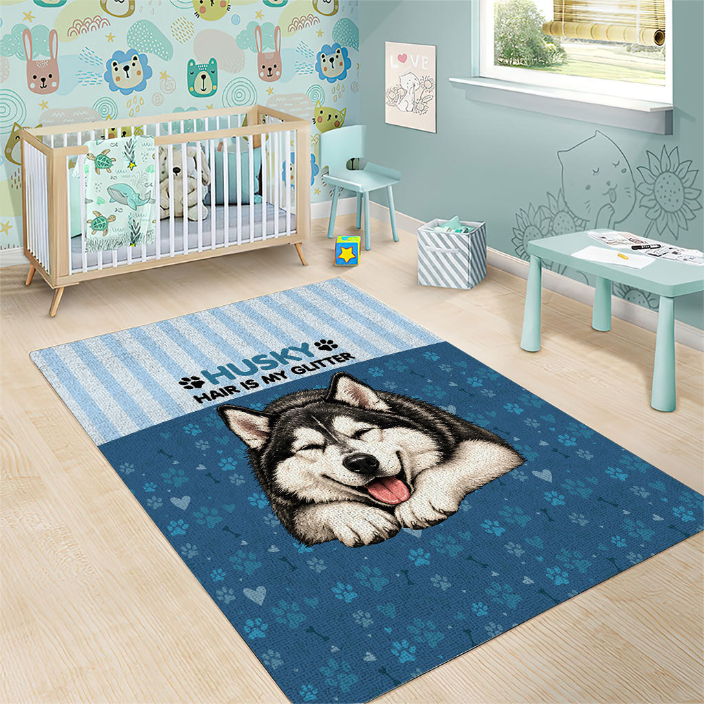 Husky Hair Is My Glitter Area Rug Funny Dog Quote Paw Print Pattern