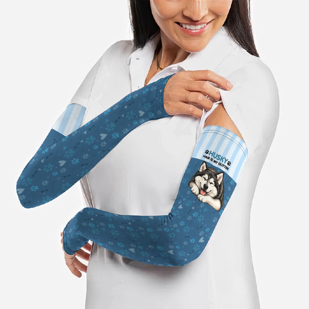 Husky Hair Is My Glitter Arm Sleeves Funny Dog Quote Paw Print Pattern