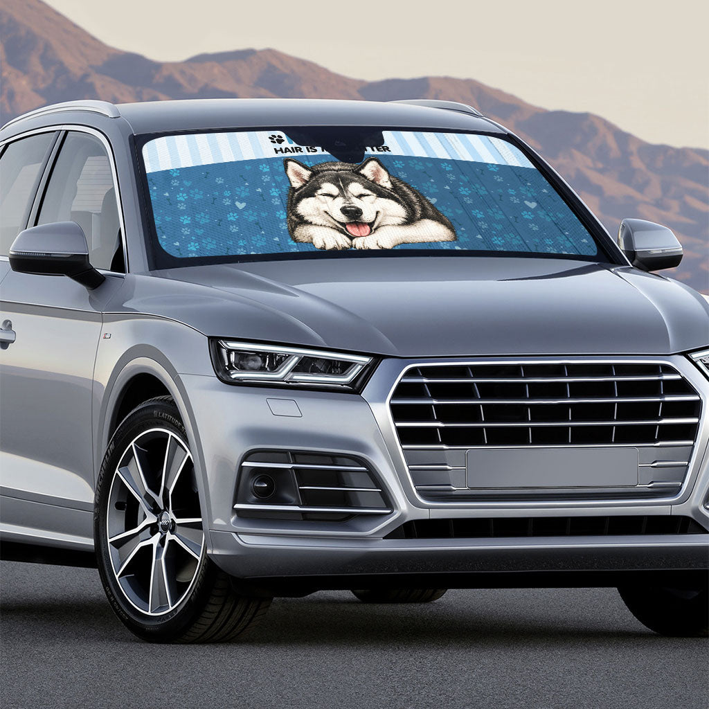 Husky Hair Is My Glitter Auto Sun Shade Funny Dog Quote Paw Print Pattern