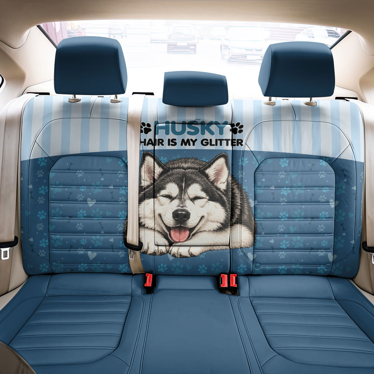Husky Hair Is My Glitter Back Car Seat Cover Funny Dog Quote Paw Print Pattern