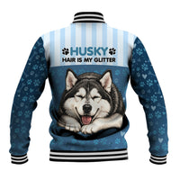 Husky Hair Is My Glitter Baseball Jacket Funny Dog Quote Paw Print Pattern