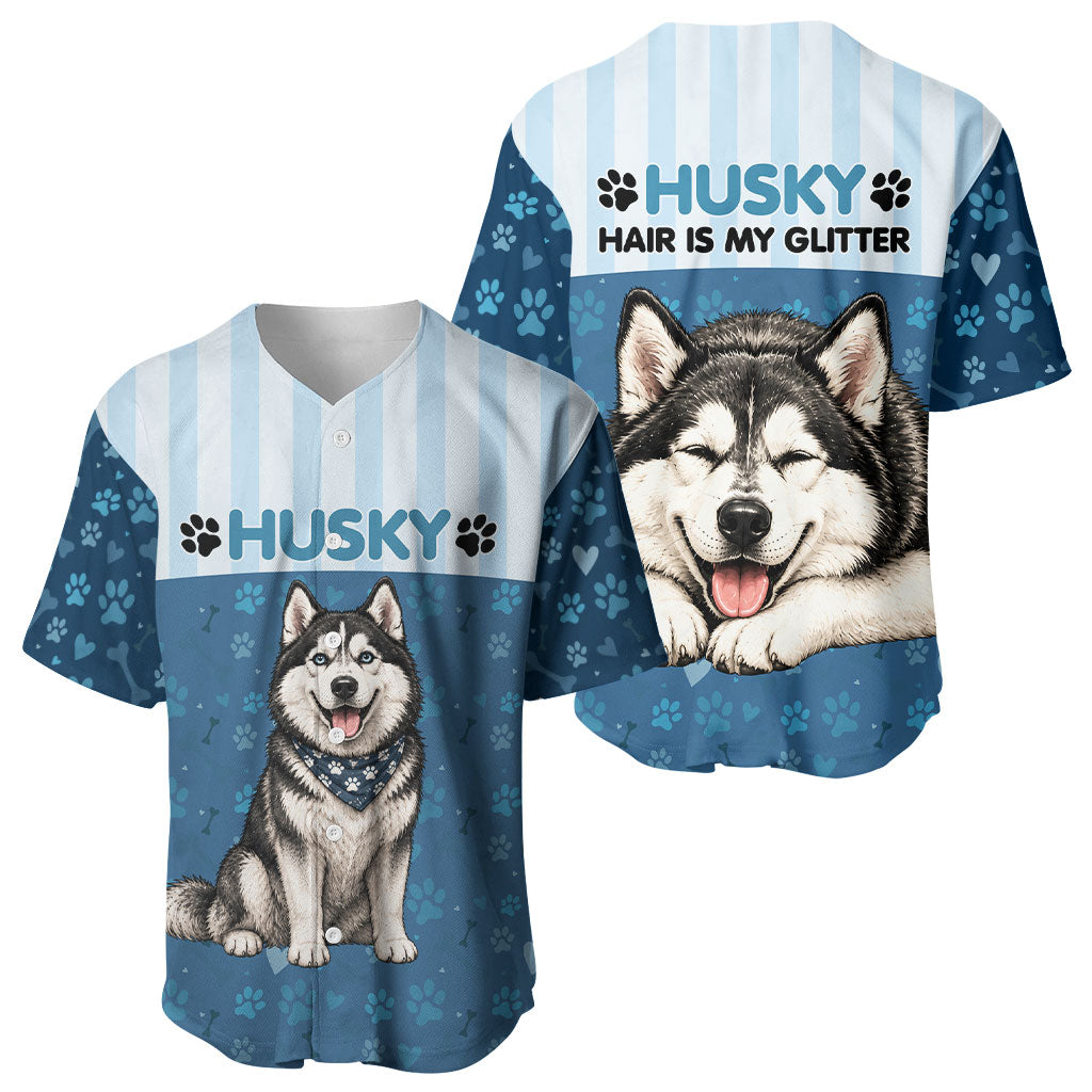 Husky Hair Is My Glitter Baseball Jersey Funny Dog Quote Paw Print Pattern