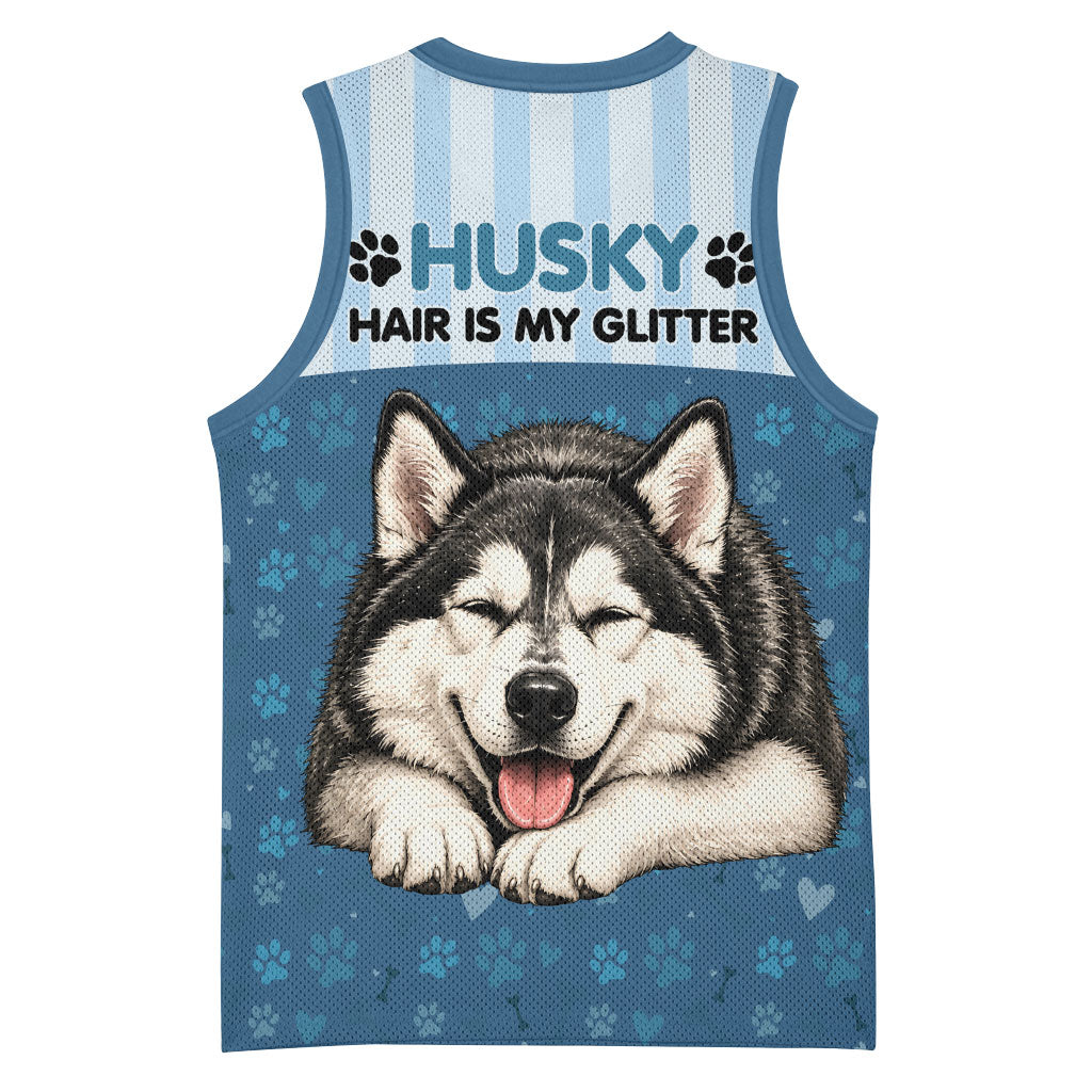 Husky Hair Is My Glitter Basketball Jersey Funny Dog Quote Paw Print Pattern