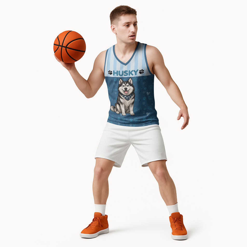 Husky Hair Is My Glitter Basketball Jersey Funny Dog Quote Paw Print Pattern