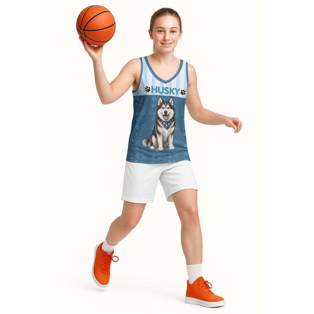 Husky Hair Is My Glitter Basketball Jersey Funny Dog Quote Paw Print Pattern