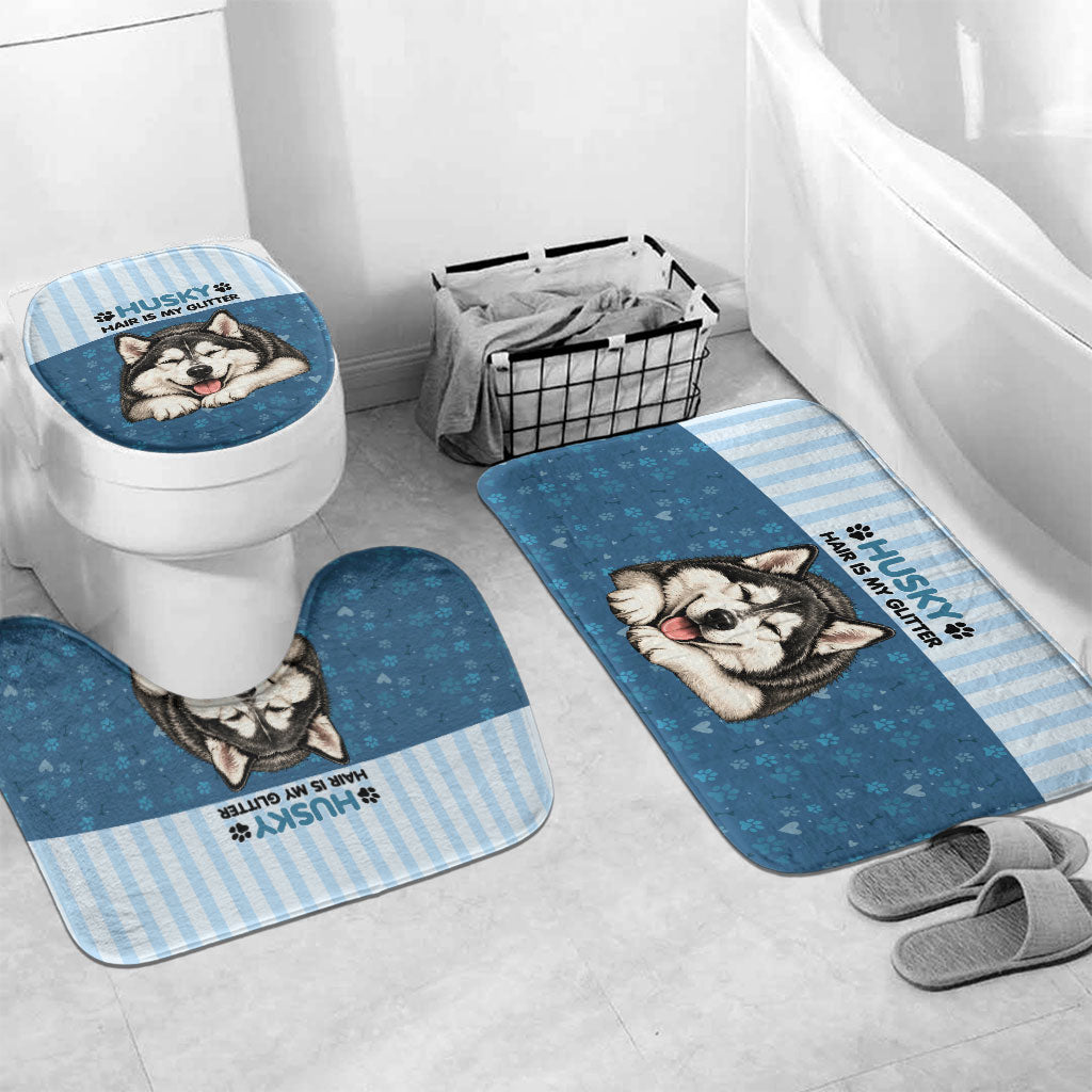 Husky Hair Is My Glitter Bathroom Set Funny Dog Quote Paw Print Pattern