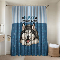 Husky Hair Is My Glitter Bathroom Set Funny Dog Quote Paw Print Pattern