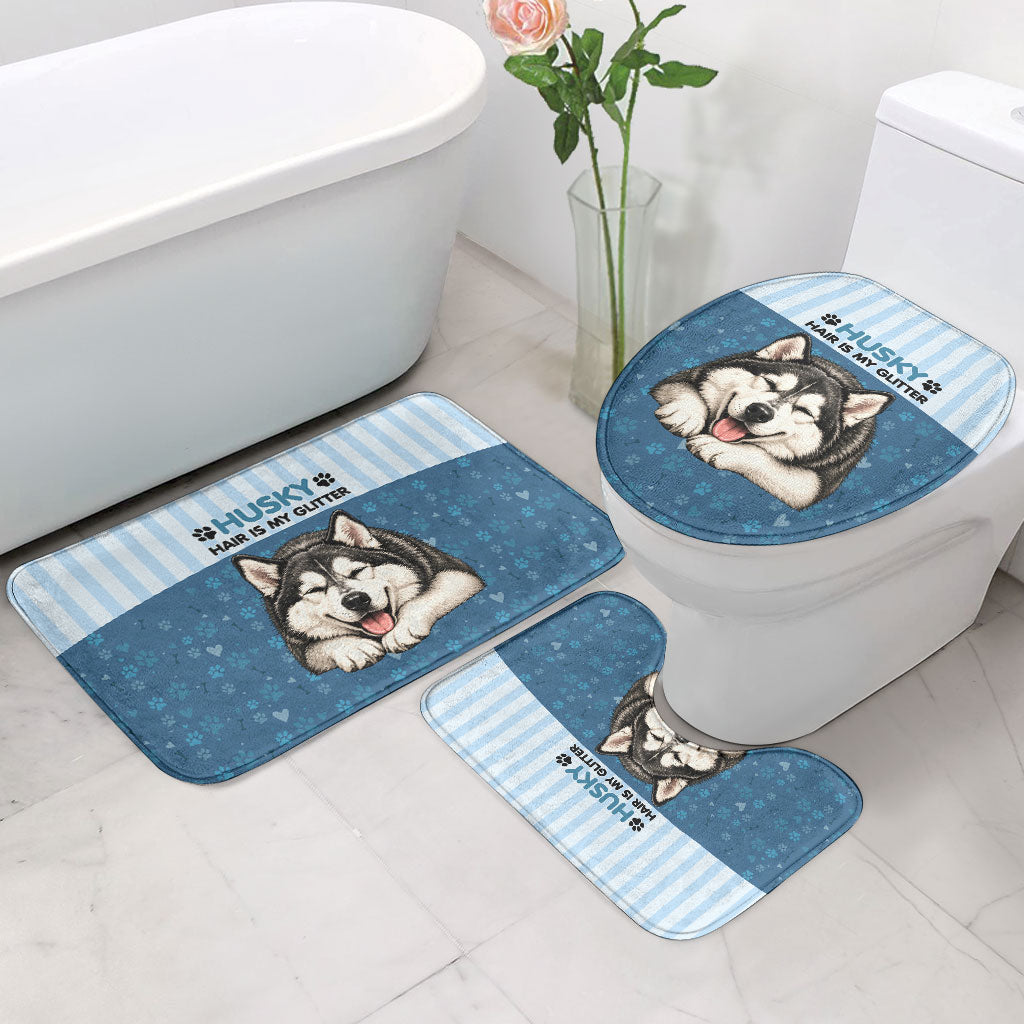Husky Hair Is My Glitter Bathroom Set Funny Dog Quote Paw Print Pattern