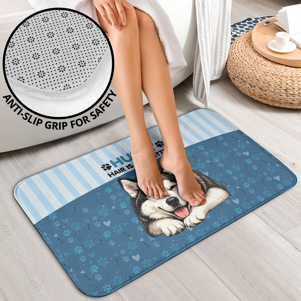 Husky Hair Is My Glitter Bathroom Set Funny Dog Quote Paw Print Pattern