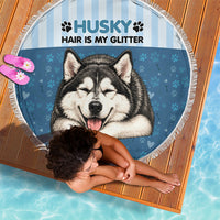 Husky Hair Is My Glitter Beach Blanket Funny Dog Quote Paw Print Pattern