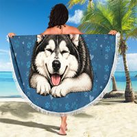 Husky Hair Is My Glitter Beach Blanket Funny Dog Quote Paw Print Pattern
