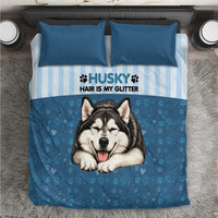 Husky Hair Is My Glitter Bedding Set Funny Dog Quote Paw Print Pattern