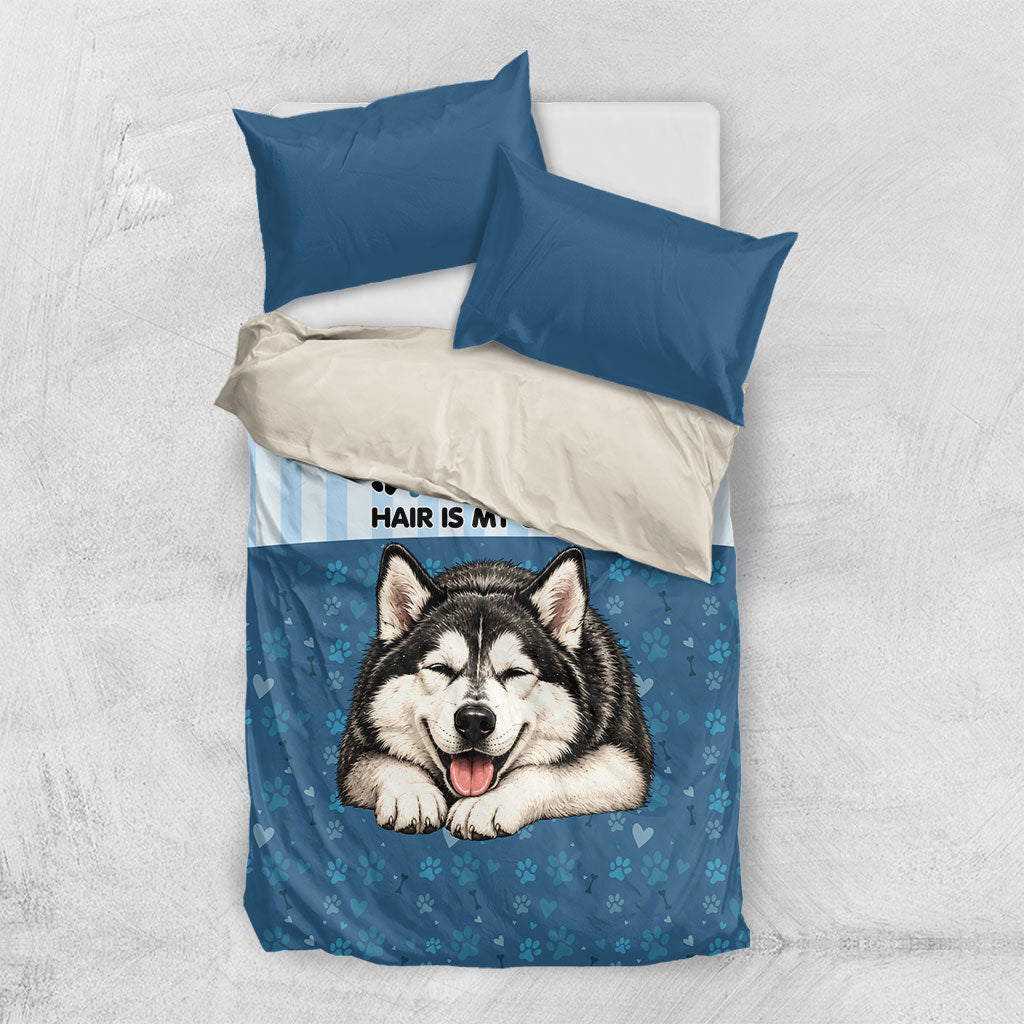 Husky Hair Is My Glitter Bedding Set Funny Dog Quote Paw Print Pattern