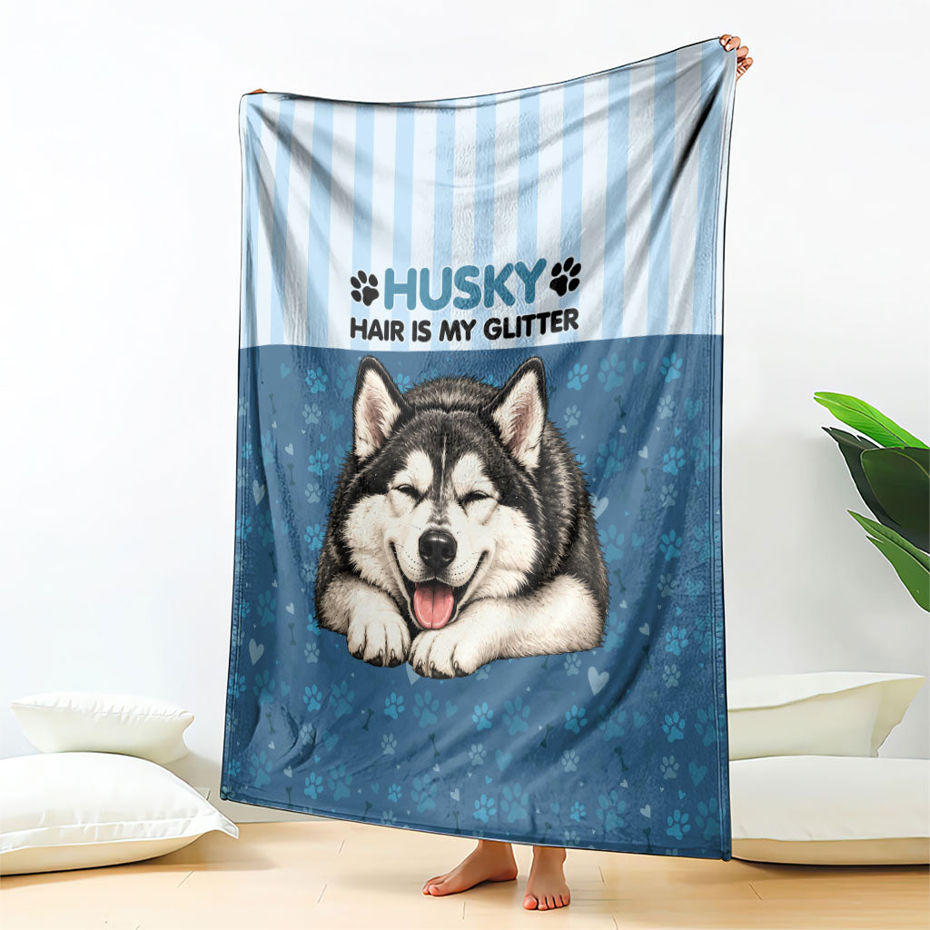 Husky Hair Is My Glitter Blanket Funny Dog Quote Paw Print Pattern