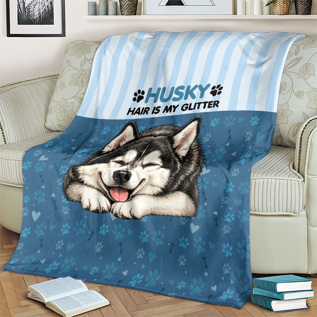 Husky Hair Is My Glitter Blanket Funny Dog Quote Paw Print Pattern
