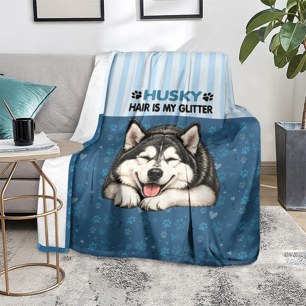 Husky Hair Is My Glitter Blanket Funny Dog Quote Paw Print Pattern