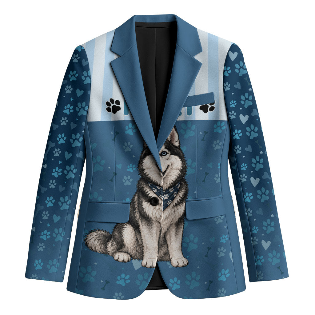Husky Hair Is My Glitter Blazer Funny Dog Quote Paw Print Pattern