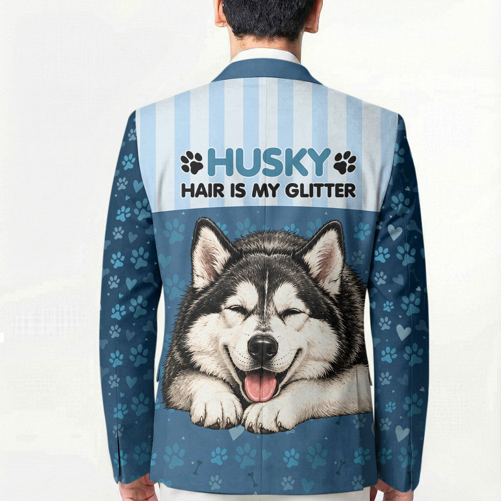 Husky Hair Is My Glitter Blazer Funny Dog Quote Paw Print Pattern