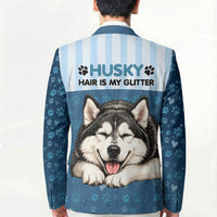 Husky Hair Is My Glitter Blazer Funny Dog Quote Paw Print Pattern