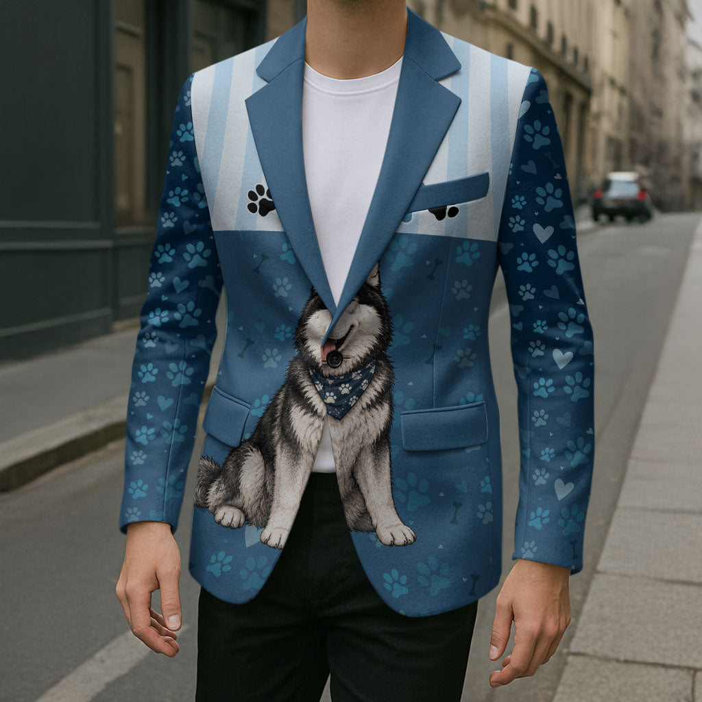 Husky Hair Is My Glitter Blazer Funny Dog Quote Paw Print Pattern