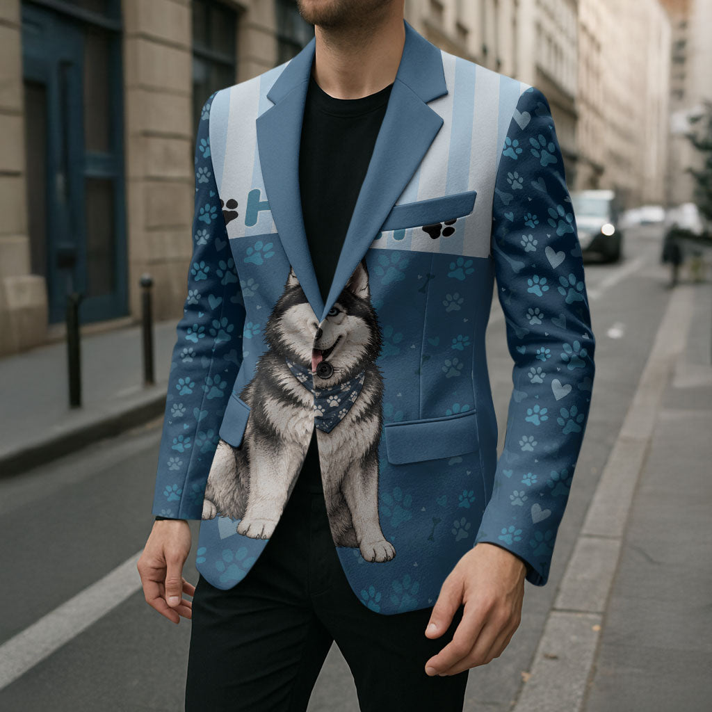 Husky Hair Is My Glitter Blazer Funny Dog Quote Paw Print Pattern