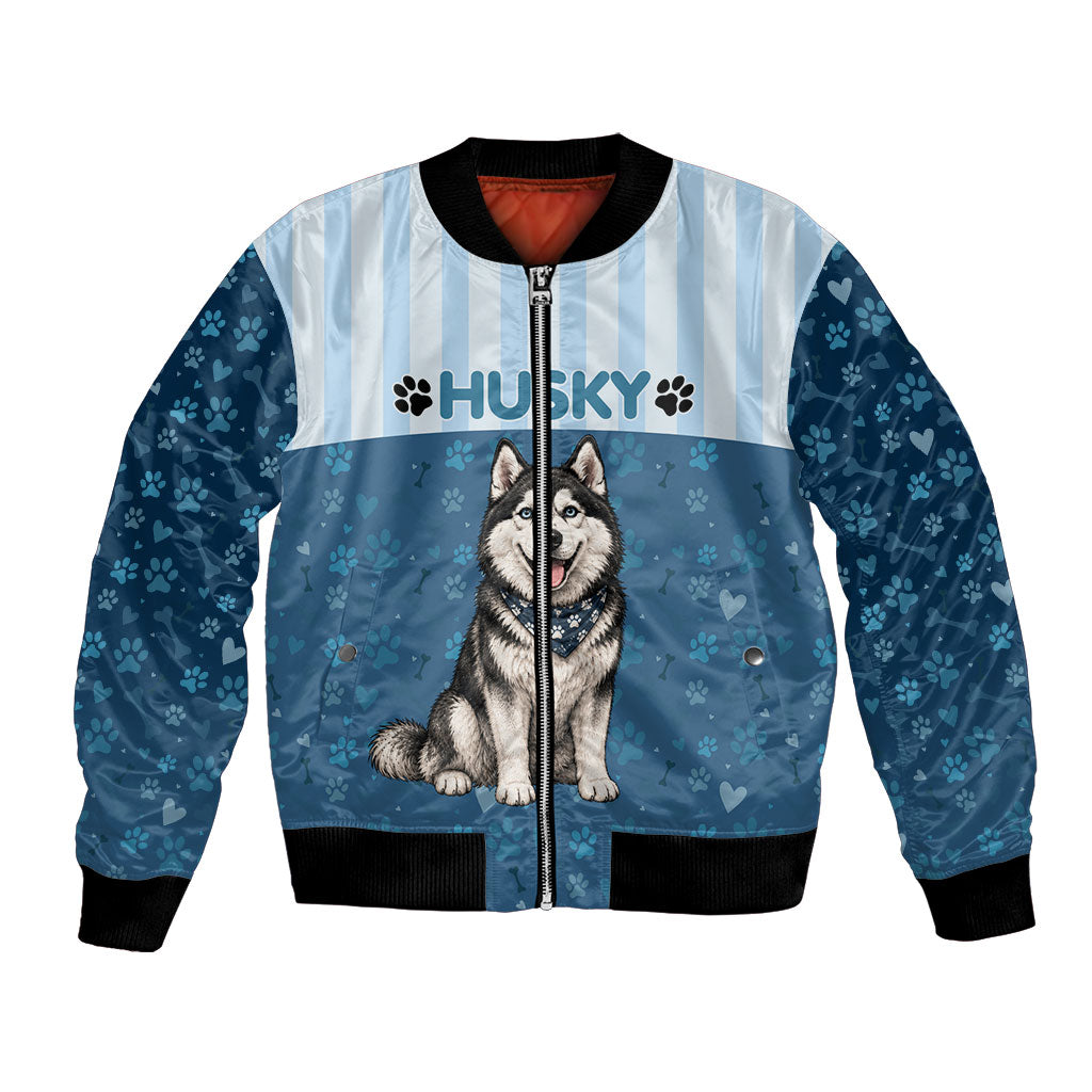 Husky Hair Is My Glitter Bomber Jacket Funny Dog Quote Paw Print Pattern