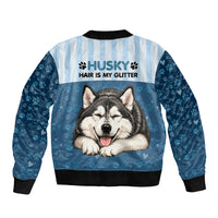 Husky Hair Is My Glitter Bomber Jacket Funny Dog Quote Paw Print Pattern