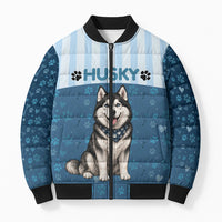 Husky Hair Is My Glitter Bomber Puffer Jacket Funny Dog Quote Paw Print Pattern