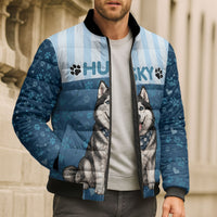Husky Hair Is My Glitter Bomber Puffer Jacket Funny Dog Quote Paw Print Pattern