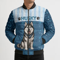 Husky Hair Is My Glitter Bomber Puffer Jacket Funny Dog Quote Paw Print Pattern