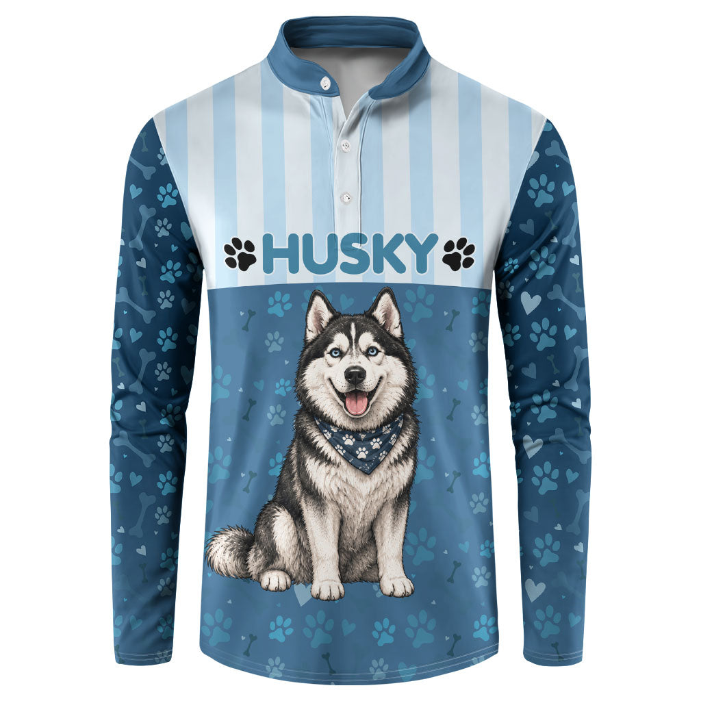 Husky Hair Is My Glitter Button Sweatshirt Funny Dog Quote Paw Print Pattern